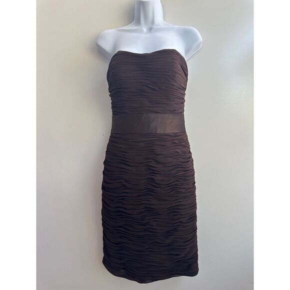 Bill Levkoff Brown Strapless Dress Ruched Bridesmaid Prom Formal Dress Size 4 - Picture 10 of 11